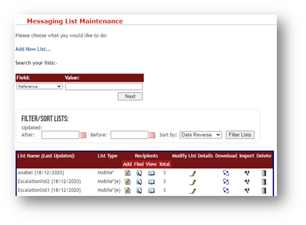 An image of WelCorp's messaging list where you can perform required maintenance