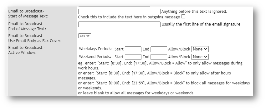 An image showing some of the options available for WelCorp's email to broadcast system