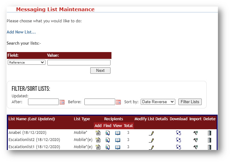 An image of WelCorp's messaging list where you can perform required maintenance