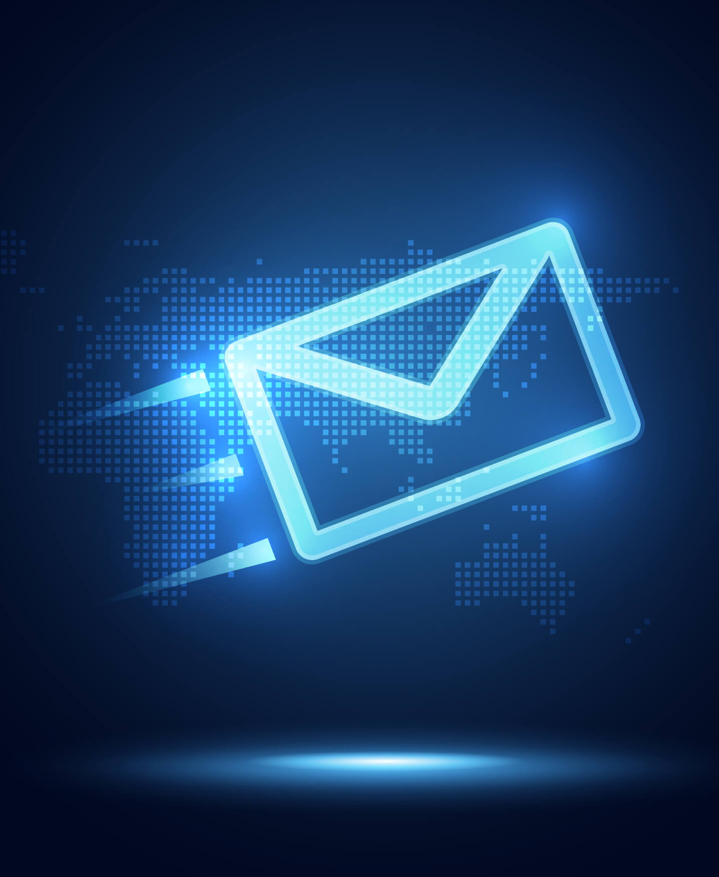 A email logo imposed over a digital world map