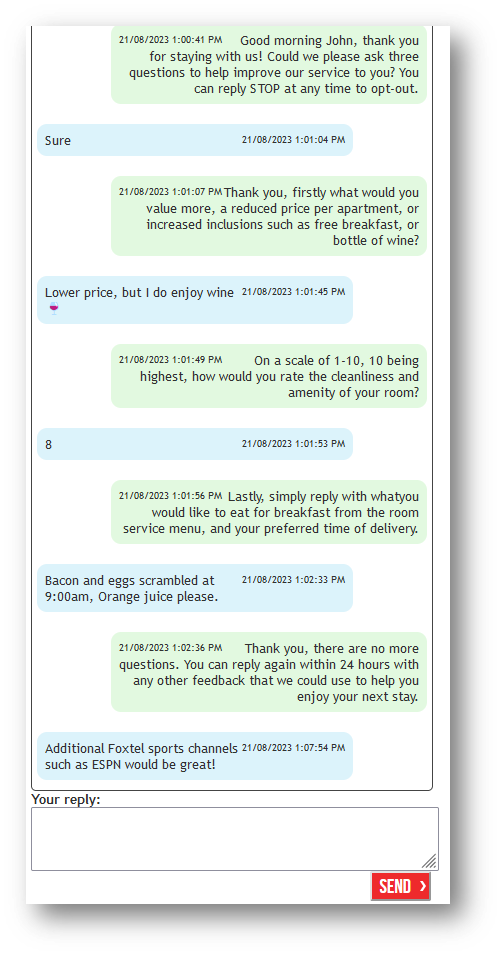 SMS Conversations - SMS Surveys for Customer Engagement in WEL interface